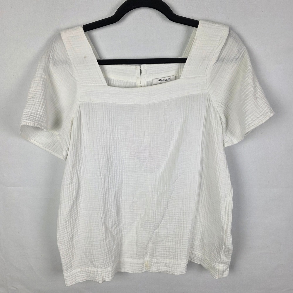 Madewell Women White Cotton Gauze Square Neck Button Back Top Small CKP461102293